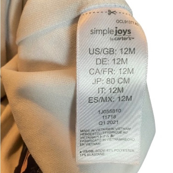 Carters long sleeve navy floral rash guard one piece swimsuit w/ zipper - Sz 12M - Picture 4 of 7